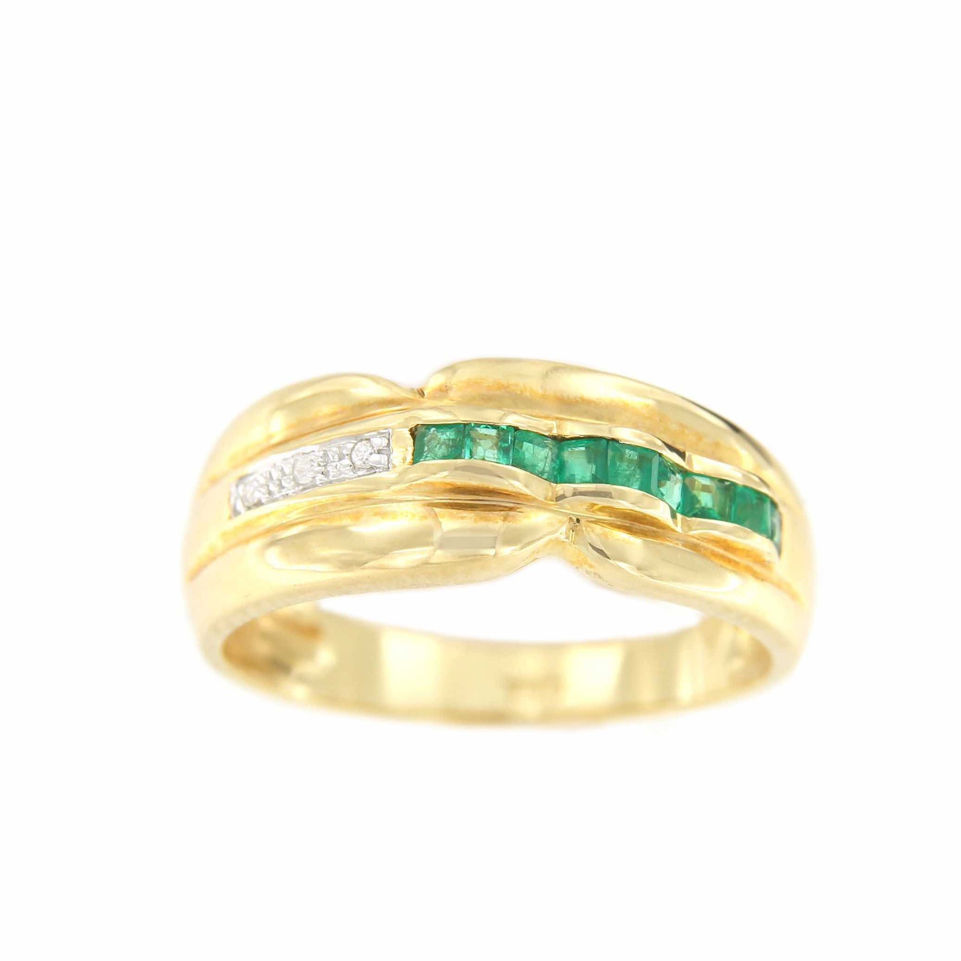 SUKRAN anillo oro amarillo de 18 kts brillantes y esmeraldas