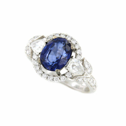 MONTOVA anillo de zafiro roseta de brillantes con peras en roca - Roman Joyero
