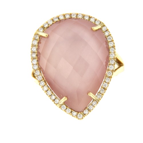 SASSARI, Anillo de oro y diamantes con cuarzo rosa.