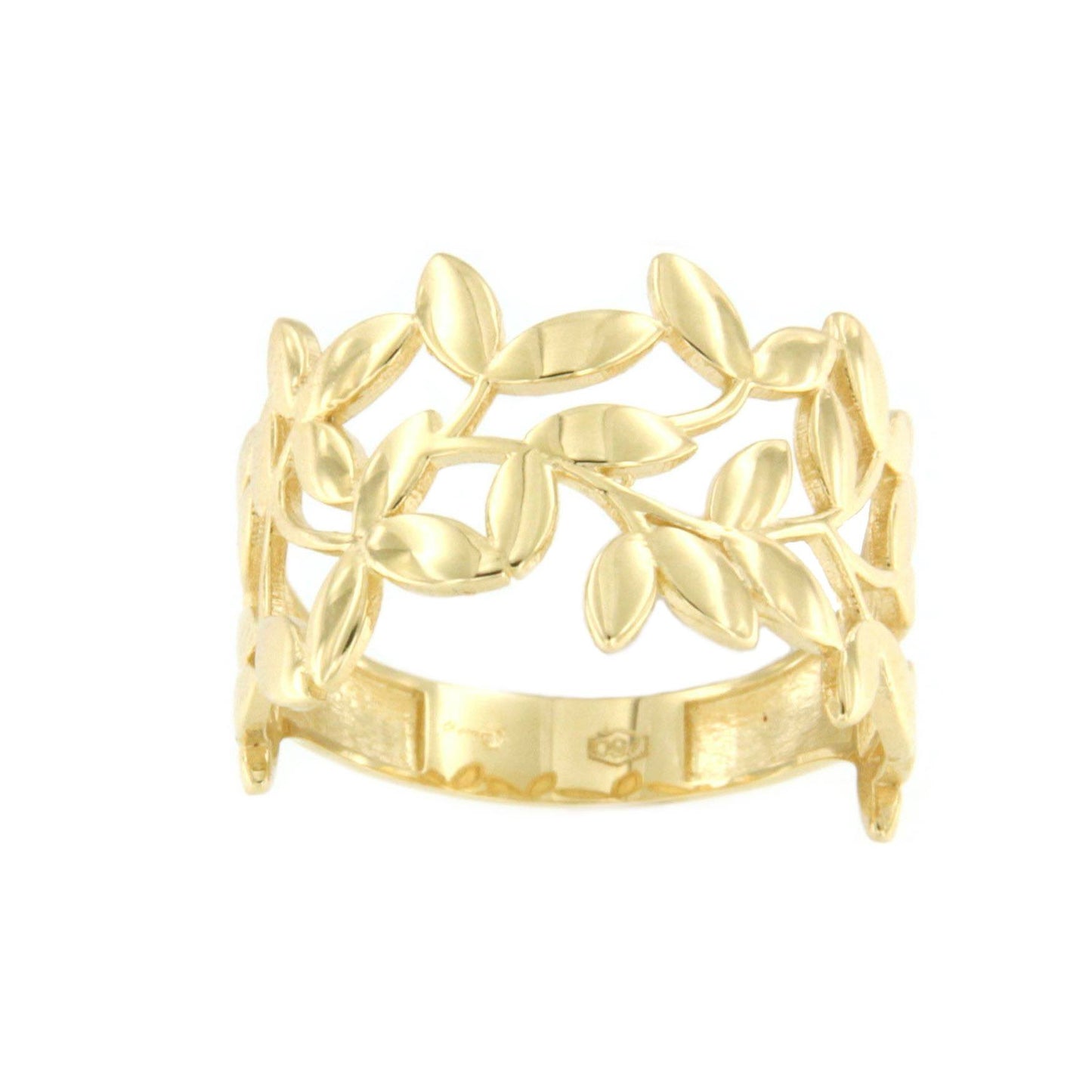 BRESCIA anillo de oro amarillo 18 kilates con motivos hojas - Roman Joyero