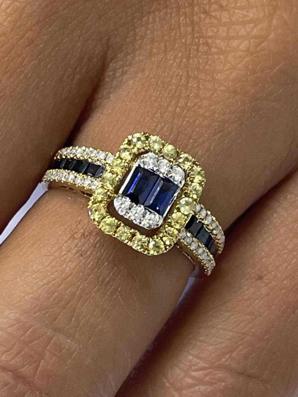 ASPETTA anillo oro amarillo con brillantes y zafiros dos colores - Roman Joyero