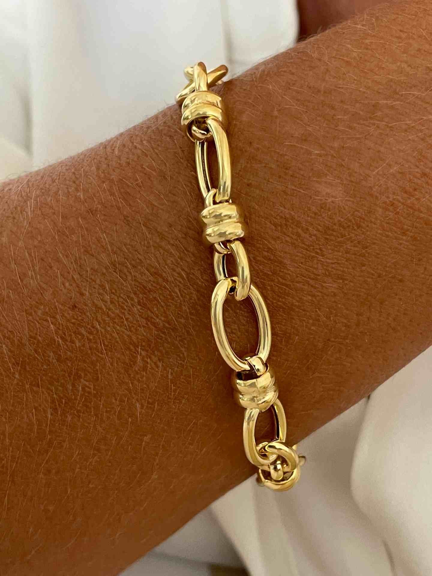 MACERATA pulsera plata 1ª ley bañada oro eslabones huecos