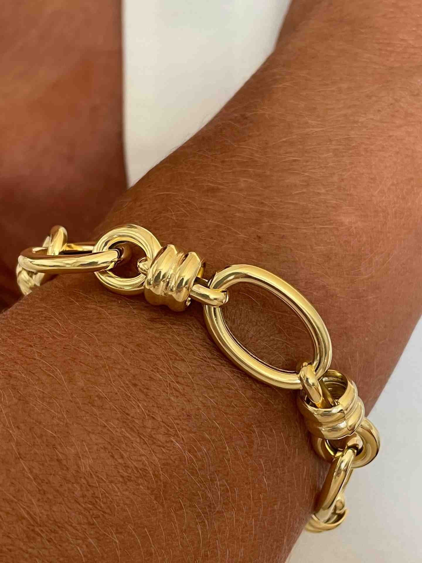 MACERATA pulsera plata 1ª ley bañada oro eslabones huecos