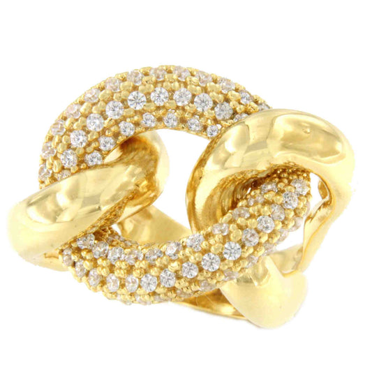 TURANDOT anillo circonitas barbado en plata 1ª ley bañada oro