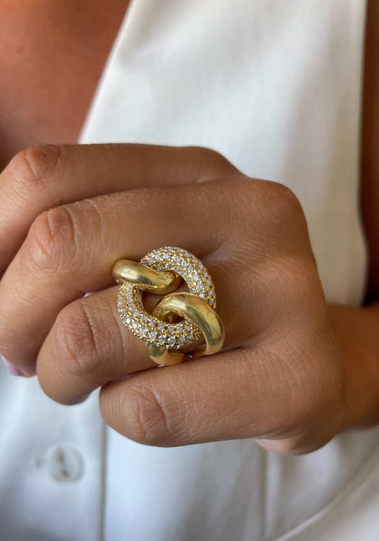 TURANDOT anillo circonitas barbado en plata 1ª ley bañada oro