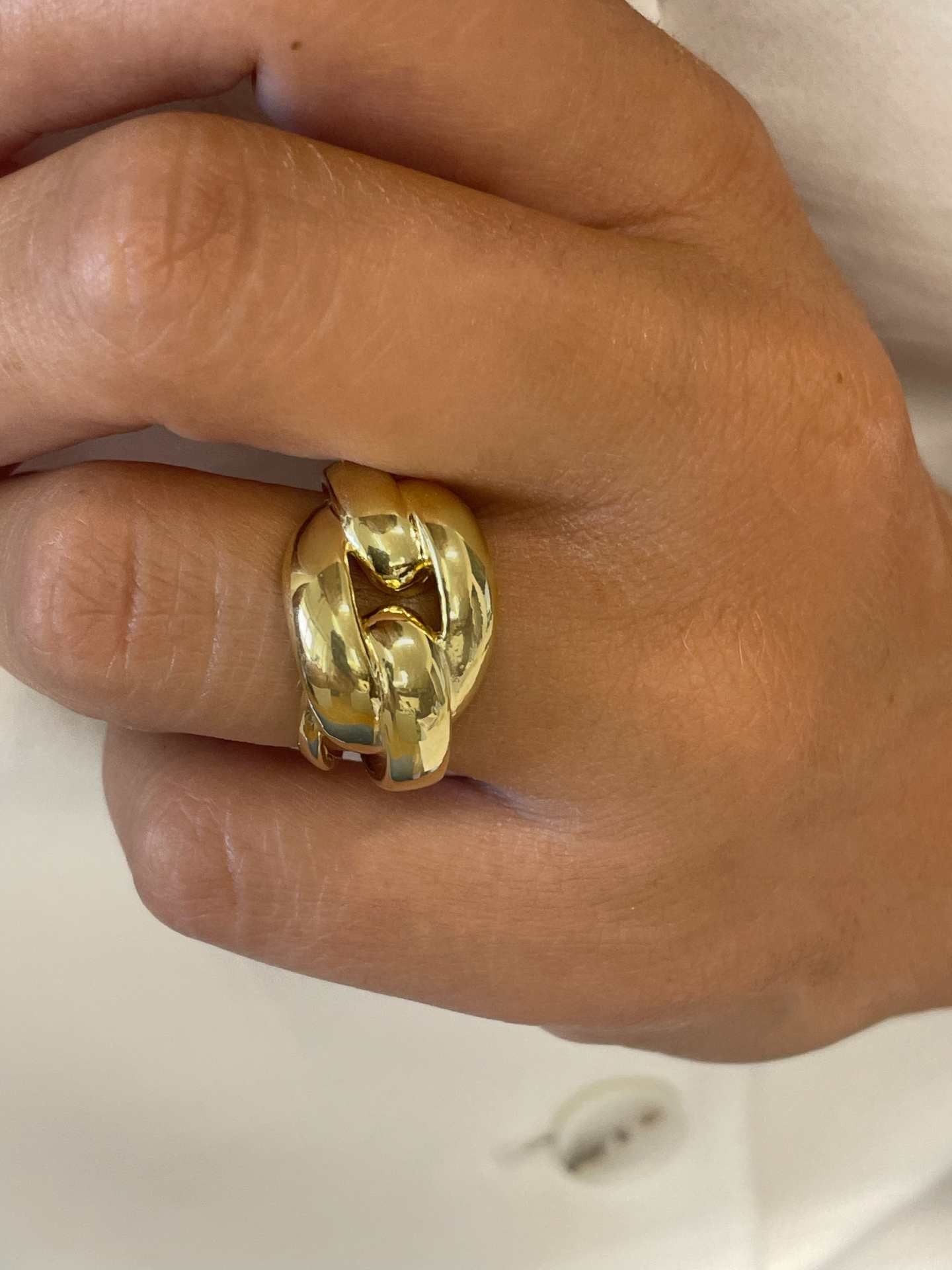 RINALDO anillo ancho barbado pulido en plata 1ª ley bañada oro