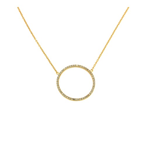 Collar de plata dorada con círculo grande y circonitas - Roman Joyero