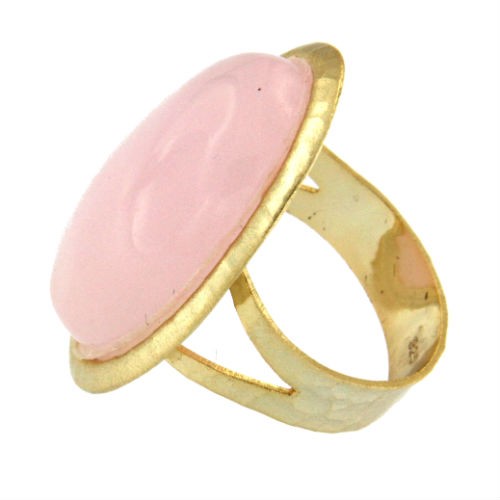 HADASSAH, anillo de plata dorada con cuarzo rosa - Roman Joyero