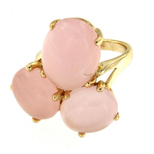 ZIVA, anillo de plata dorada con 3 cuarzos rosas - Roman Joyero