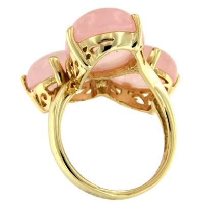 ZIVA, anillo de plata dorada con 3 cuarzos rosas - Roman Joyero