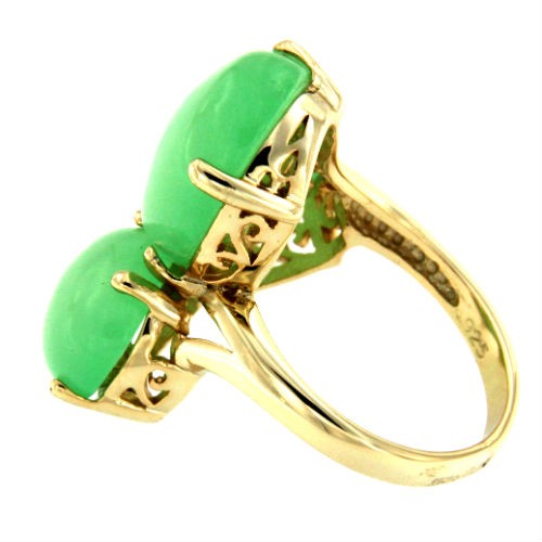 DEBORAH, anillo de plata dorada con 3 cuarzos verdes - Roman Joyero