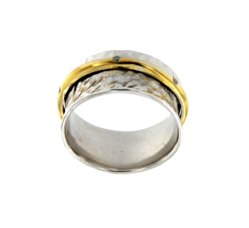 ALISO, anillo martele en plata con circonitas. - Roman Joyero