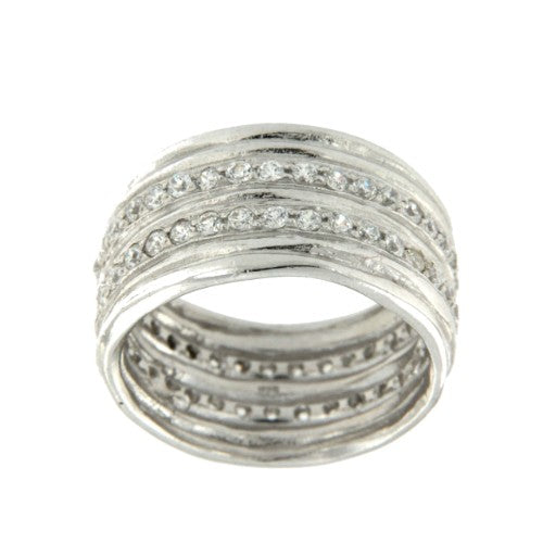 CRASULA, anillo de plata rodiada con circonitas. - Roman Joyero
