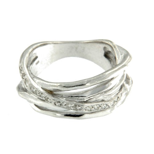 CAPUCHINA, anillo de plata rodiada con circonitas. - Roman Joyero