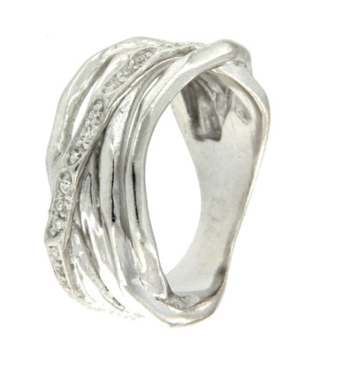 CAPUCHINA, anillo de plata rodiada con circonitas. - Roman Joyero
