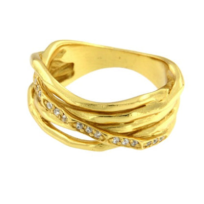 CLAVELINA, anillo de plata dorada con circonitas. - Roman Joyero