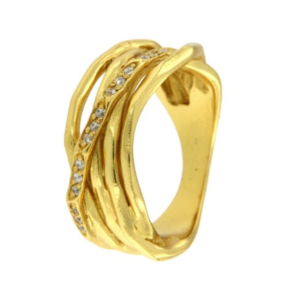 CLAVELINA, anillo de plata dorada con circonitas. - Roman Joyero