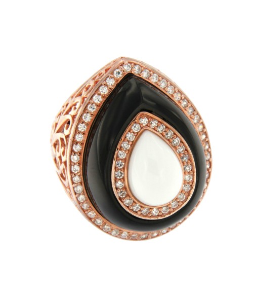 AMBROSINE, anillo de plata rosada con onyx y ágata blanca. - Roman Joyero