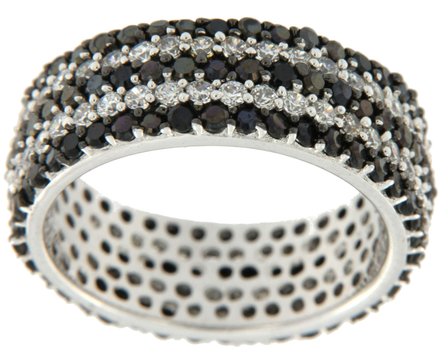 STROZZI, anillo de plata con circonitas blancas y negras - Roman Joyero