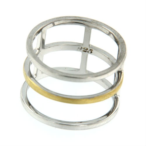 DEMETRIA, anillo de plata rodiada y dorada con tres aros. - Roman Joyero