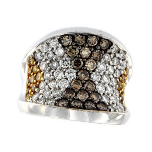 MAMBO, anillo ancho de oro blanco con diamantes de varios colores - Roman Joyero