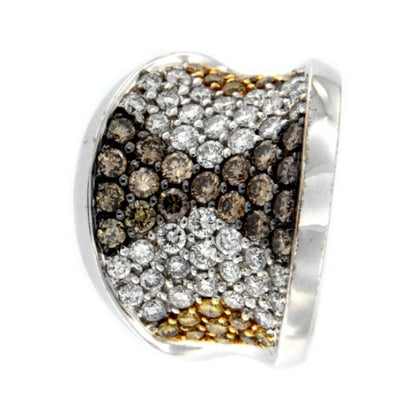MAMBO, anillo ancho de oro blanco con diamantes de varios colores - Roman Joyero