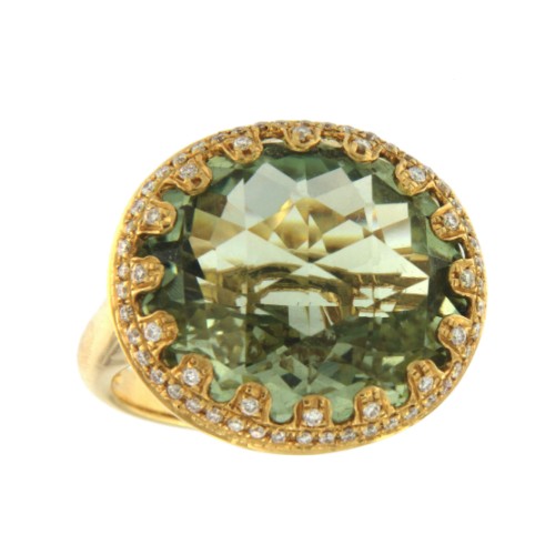 CUMBIA, anillo de oro amarillo con diamantes y amatista verde - Roman Joyero