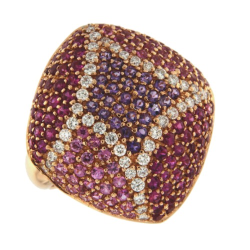 MOONWALK, anillo ancho de oro con diamantes y amatistas - Roman Joyero