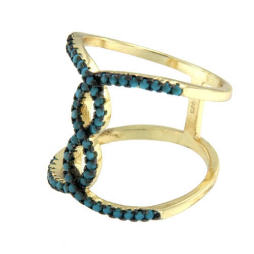 APOLONIA, anillo de plata de ley dorada con turquesas - Roman Joyero
