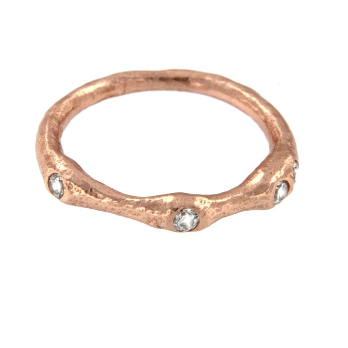 CEIBO, anillo de plata rosada con circonitas. - Roman Joyero