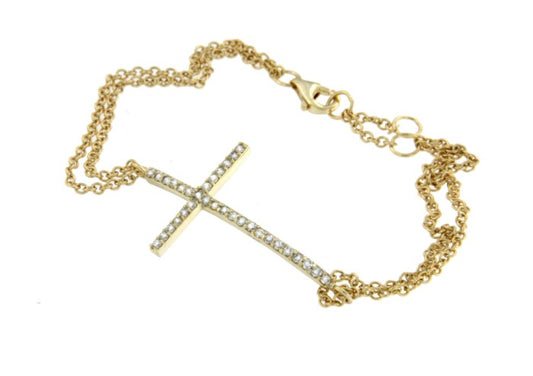 HARVARD, pulsera de plata dorada con cruz y circonitas. - Roman Joyero
