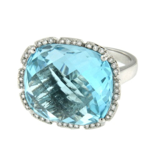 TANGO, anillo de oro rosa con diamantes y topacio azul - Roman Joyero