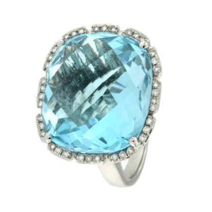 TANGO, anillo de oro rosa con diamantes y topacio azul - Roman Joyero