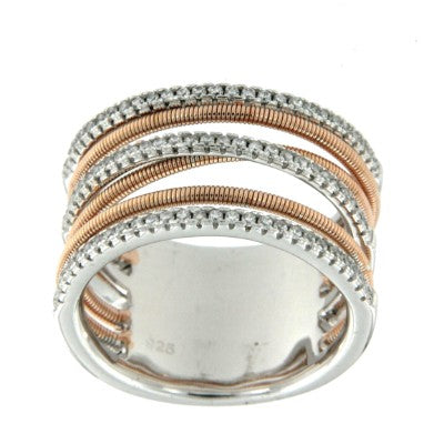 SVETLANA, anillo de plata ancho con circonitas - Roman Joyero