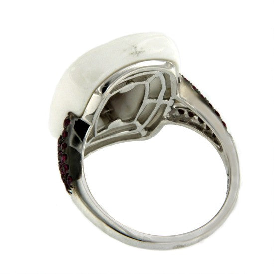 JAYUYA anillo de oro blanco, ágata, diamante y rubíes - Roman Joyero