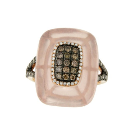 anillo SERPA ancho de oro rosa, cuarzo rosa, y diamantes - Roman Joyero