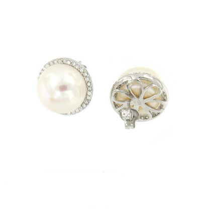 Pendientes cortos de plata con baño de rodio y perlas - Roman Joyero