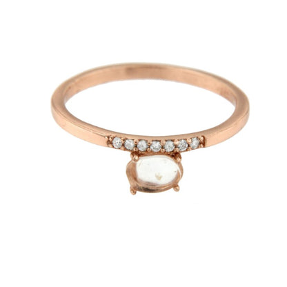 Original anillo en plata rosada con cuarzo rosa y circonitas - Roman Joyero