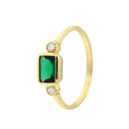 Anillo plata con baño de oro, cuarzo verde rectangular y circonita - Roman Joyero