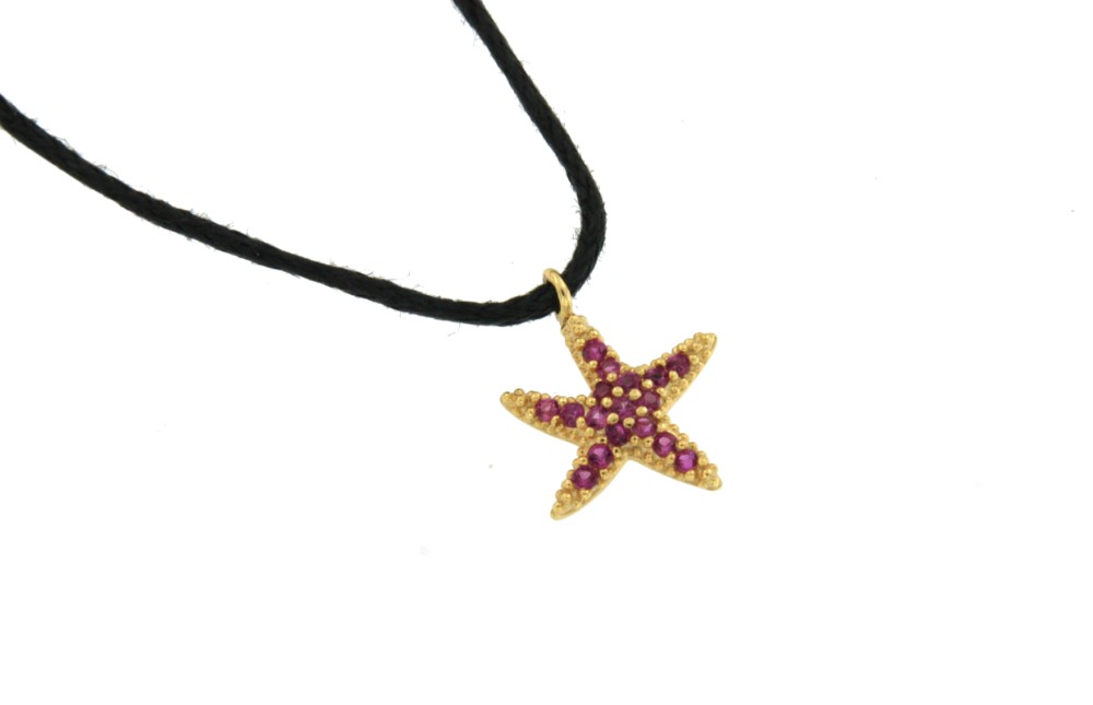 Cadena de cuero, estrella de mar en plata y circonitas - Roman Joyero