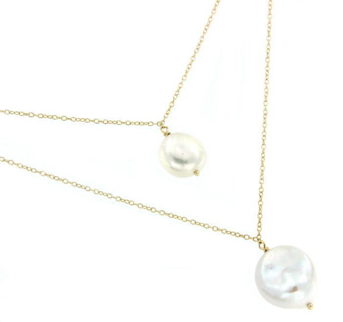 Cadena doble de plata chapada con perlas de distinto tamaño - Roman Joyero