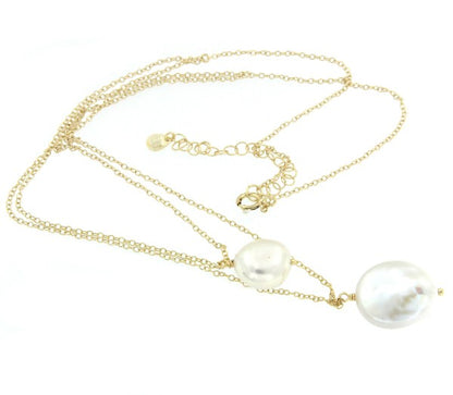 Cadena doble de plata chapada con perlas de distinto tamaño - Roman Joyero