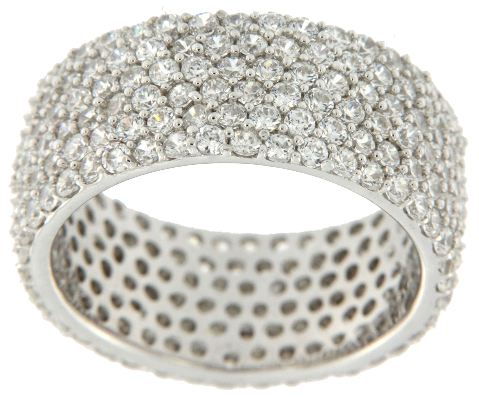 MANTEGNA, anillo ancho de plata con circonitas - Roman Joyero