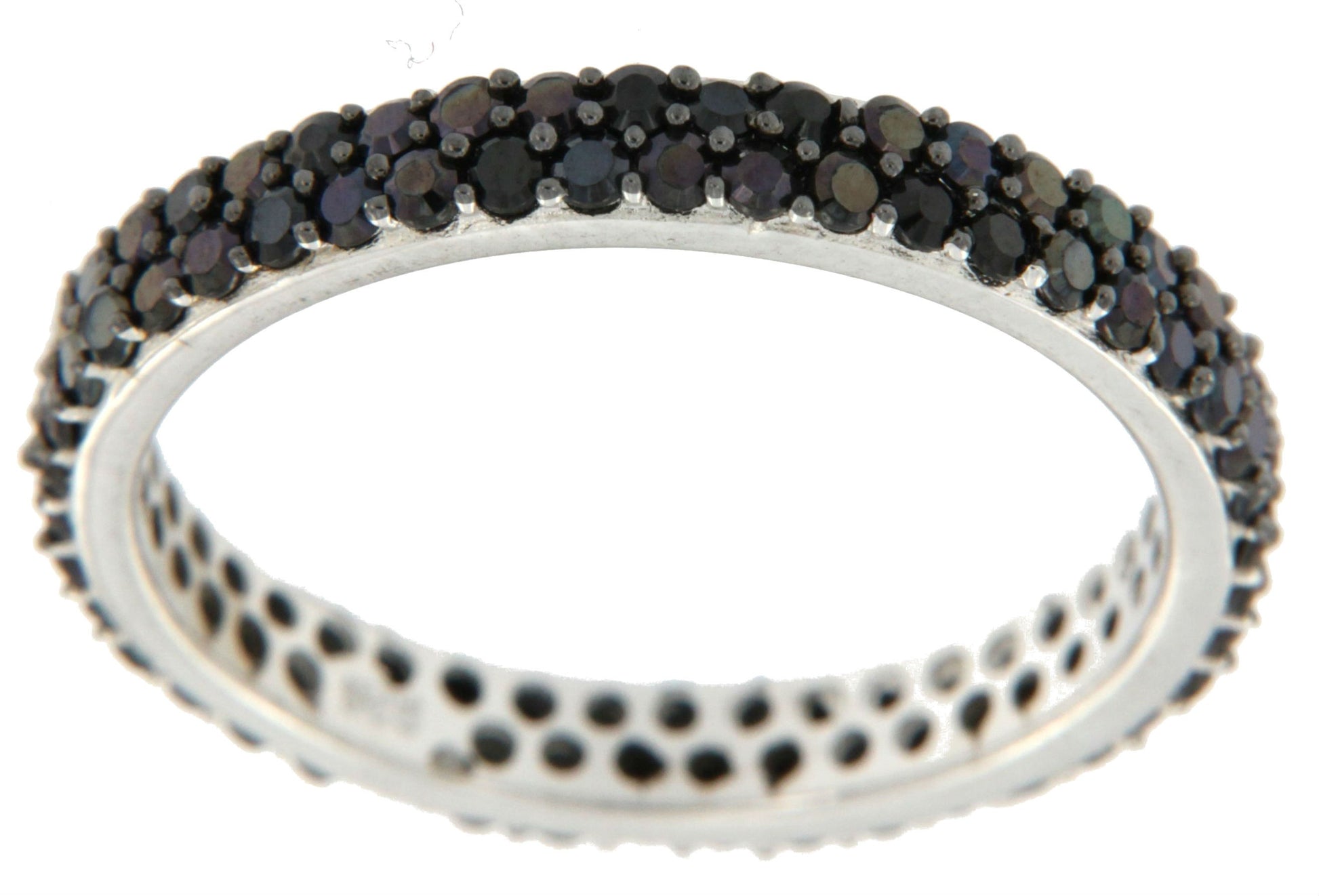 MORETTO, anillo fino de plata con circonitas negras - Roman Joyero