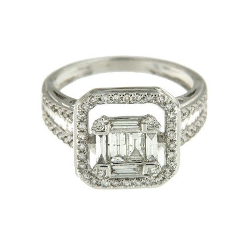 Anillo de compromiso en oro blanco y roseta de diamantes - Roman Joyero