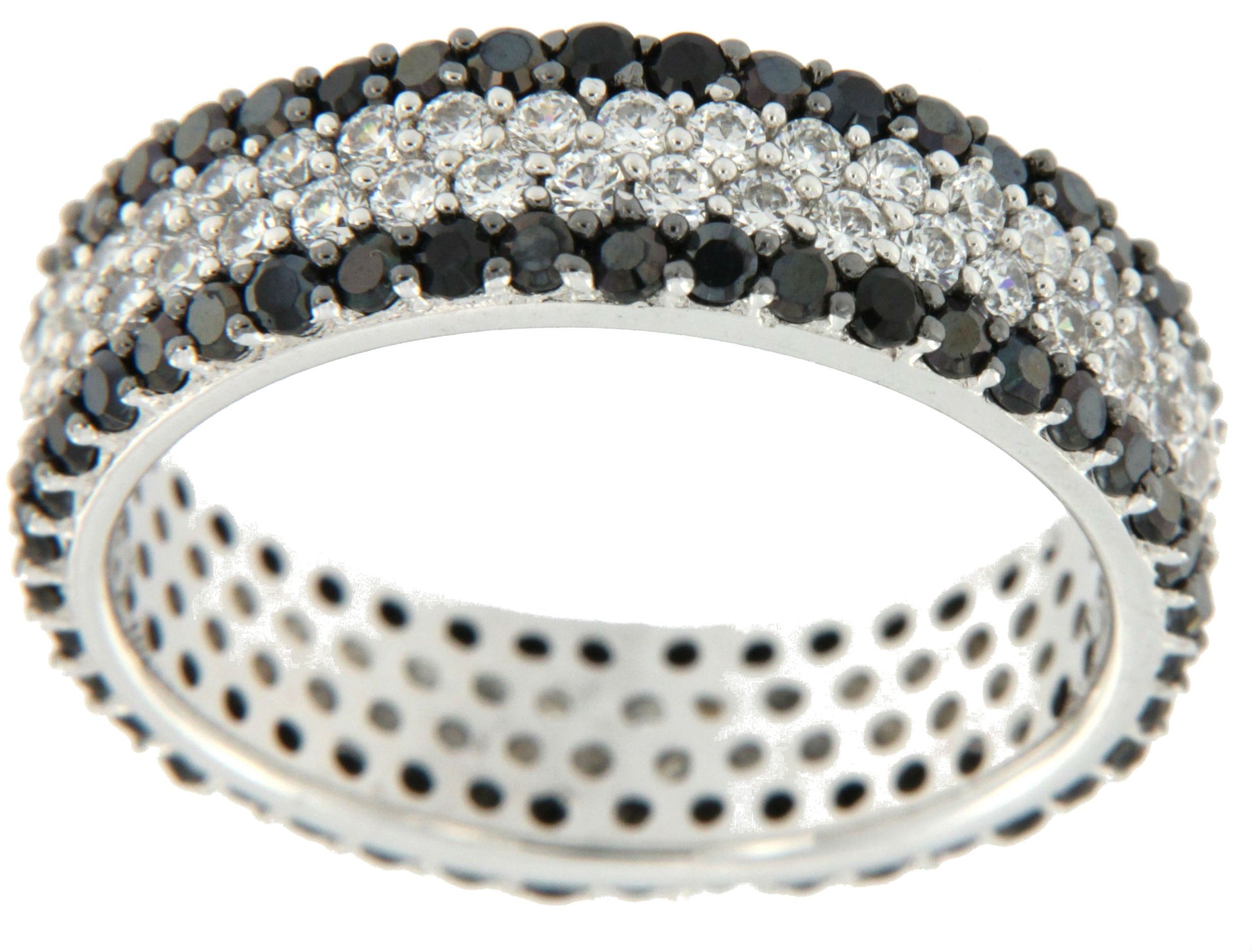 SABATINI, anillo de plata con circonitas blancas y negras - Roman Joyero