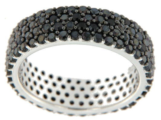 BRONZINO, anillo ancho en plata con circonitas negras. - Roman Joyero