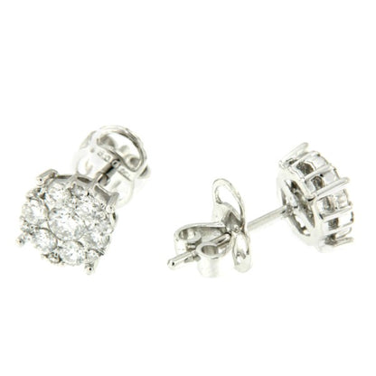 Pendientes cortos de oro blanco 18 con roseta de diamantes - Roman Joyero