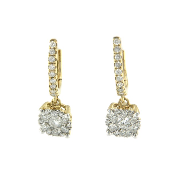 Pendientes de oro amarillo de media argolla con diamantes