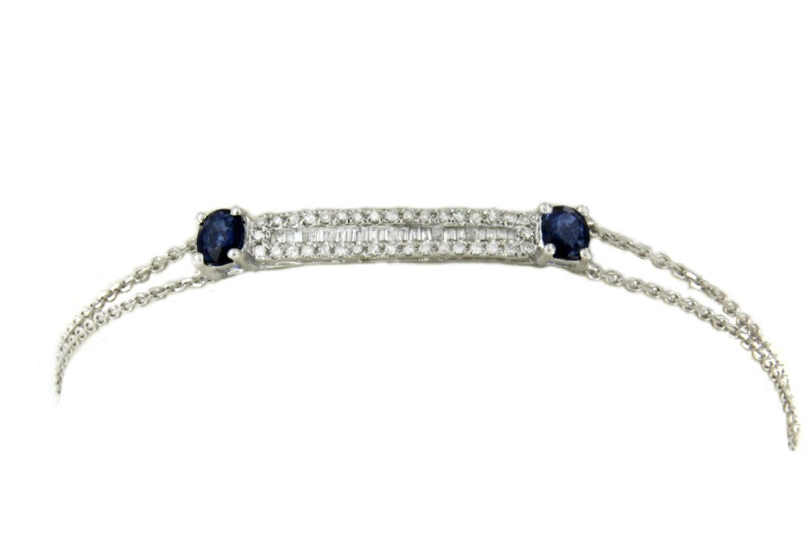 Pulsera de oro blanco de 18 Kt con diamantes y zafiros azules - Roman Joyero